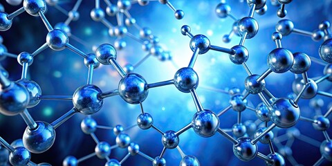 Wall Mural - Molecular structure in a blue abstract background, chemistry, science, technology, research, structure, molecule, abstract