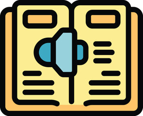 Poster - Icon of a book with a speaker attached, representing listening to an audiobook for online education