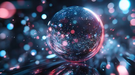 Wall Mural - glowing crystal sphere with abstract bokeh lights