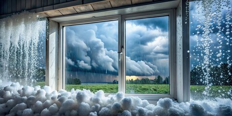 Wall Mural - Broken window after hailstorm due to climate change