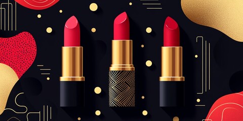 Wall Mural - Luxurious lipstick with unique patterns, vibrant shades, flat design illustration