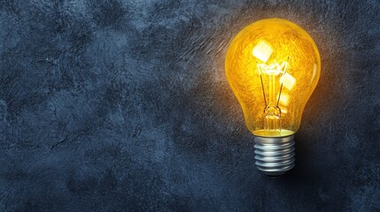 Illuminated light bulb glowing with bright yellow light, a symbol of innovation, idea, and solution