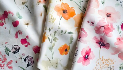 Three Fabrics with Watercolor Floral Patterns