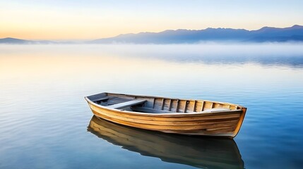  Boat rests calmly on serene water
