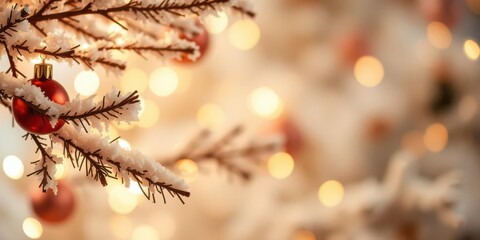 Wall Mural - Christmas tree decorated with shimmering gold ornaments and twinkling lights set against a blurred golden background, golden, tree