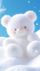 Wall Mural - 3D cute teddy bear fluffy white clouds shape blue sky cloudscape adorable pet animal fashion healing wallpaper background with copy space