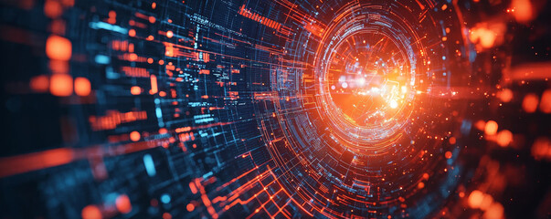 Poster - digital network visualization with glowing data streams and holographic elements, representing advan