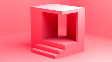 Wall Mural - abstract 3d pink geometric shape smooth blue background with copy space for advertisements