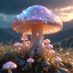 Wall Mural - Sparkling Magical Mushroom