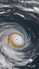 Wall Mural - Aerial view of a powerful cyclone over the ocean, showcasing a well-defined eye and swirling cloud patterns.