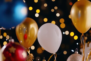 Wall Mural - Colorful balloons in a festive atmosphere with bokeh lights in the background.