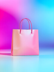 Wall Mural - Minimalist pink shopping bag on gradient pastel background.