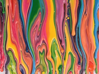 Melted Crayons: A melting rainbow of crayon waxes flowing together, creating vibrant, thick textures as the colors blend into abstract waves and drips.