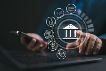 Aufkleber - Online banking concept. network connection with online banking icons, online payment, shopping and digital technology business.