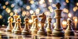 © Supittra - Elegant Wooden Chess Pieces on Classic Checkered Board with Bokeh Effect for Strategic Game Atmosphere
