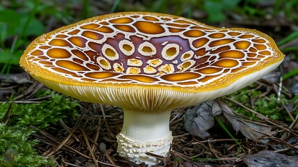 Mushroom displays unique patterns and colors in nature