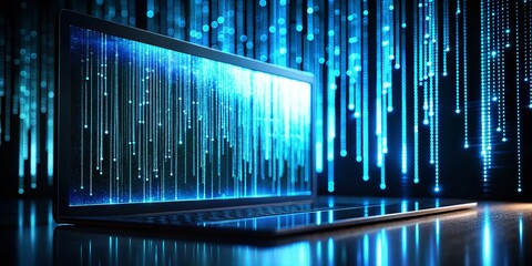 futuristic blue coding interface with glowing lines of code on a sleek screen – revolutionizing soft