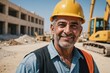 © ThomasLENNE - Close portrait of a smiling senior Palestinian man construction worker looking at the camera, Palestinian outdoors construction site blurred background