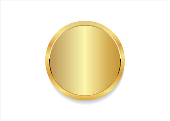 Golden button with gold frame isolated