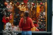 © Anastasiia S - A woman stands at a shop window, looking at Christmas decorations and gifts, Shot from behind. Concept: Christmas stress mood, New Year, preparations for the holiday