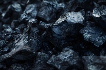 Close-up of dark, textured coal pieces, highlighting their natural formation and surface detail.