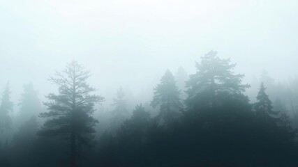 Wall Mural - a mesmerizing foggy forest wallpaper with soft shades of grey and hints of greenery, perfect for cre