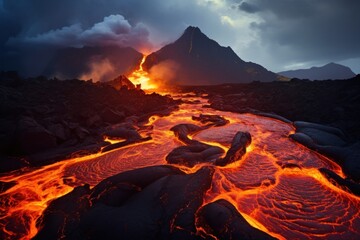 Canvas Print - Volcano lava landscape mountain.