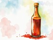 © yuwaree - Watercolor painting of a bottle of sauce with vibrant colors and realistic detailing, sauce, display, condiment