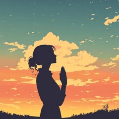 Praying silhouette on a stunning sky backdrop