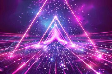 Synthwave wireframe net illustration. Abstract digital background. 80s, 90s Retro futurism, Retro wave cyber grid. Deep space surfaces. Neon lights glowing. Starry background. Vector triangle light


