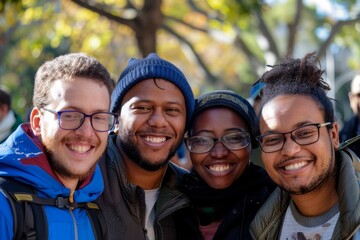 Wall Mural - Portrait of happy multiethnic group of friends in the park