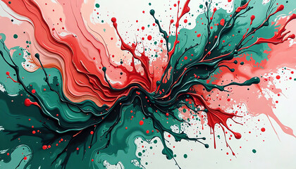 Expressive abstract splash art in teal and coral