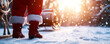 © Chanita - Santa in a red suit standing by his sleigh in a snow-covered forest shimmering snow beneath his boots sparkling reindeer harnesses soft moonlight gentle warm glow festive ambiance