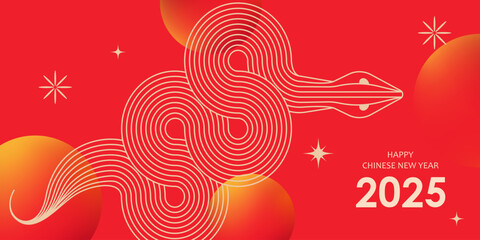 Wall Mural - Chinese New Year vector design cards. 2025 year of the Snake. Lunar new year concept. Geometric modern vector with abstract forms, gradients, snakes. Design for calendar, cover, flyer.