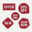 © Emmyn2222 - icon red sale label. The label variety name offer, 50% of, 50% of, shop now, buy one, new