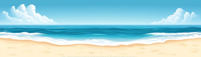  A serene beach scene with gentle waves and a clear sky, evoking relaxation and tranquility.