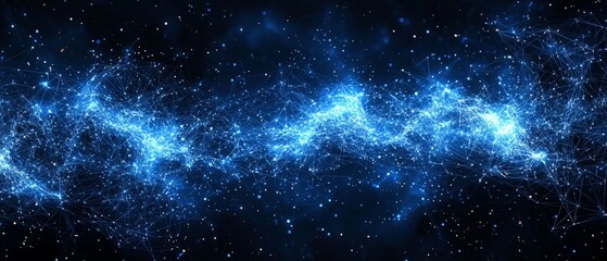 A stunning cosmic scene depicting a luminous blue galaxy filled with stars and energy.