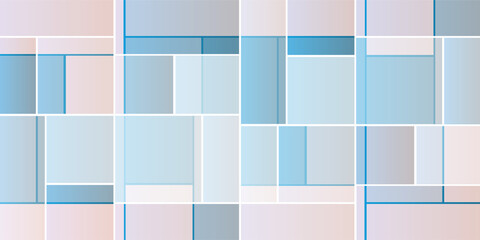 Wall Mural - Simple Rectangular Tiled Frames of Various Sizes, Colored in Shades of Blue, Grey and Pink - Geometric Shapes Pattern, Texture on Wide Scale Background - Design Template in Editable Vector Format