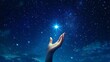 © QualityFocus - A hand reaching for a distant star in the night sky, capturing belief and hope for something greater