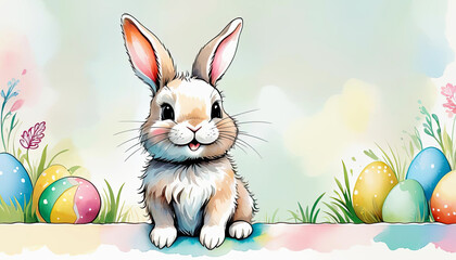 Wall Mural - Cute colorful easter bunny with copy space