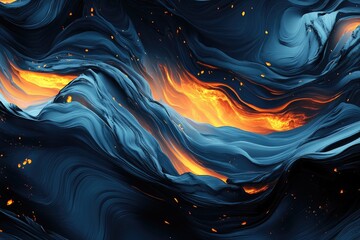 Wall Mural - Abstract Fluid Fire: Dark Lava Wave in Metallic Red and Gold Tones