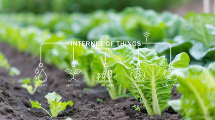 Modern vegetable garden using smart farming technology with sensors and IoT to enhance sustainable agricultural practices. Precision agriculture for improved crop management and ecosystem conservation