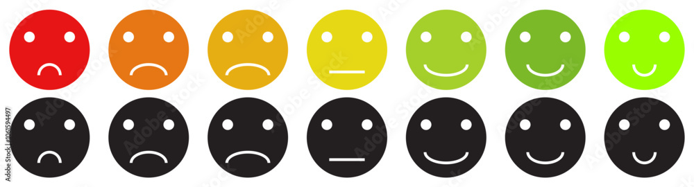 Feedback emoticons emojis. Smiley icon set , happy, neutral, sad, emoji ...