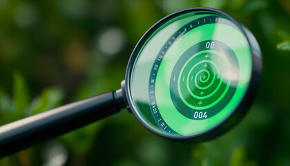 Environment target for green businesses concept, magnifying glass focus to green target icon for social business strategy and business development with environmental conservation goals isolated with