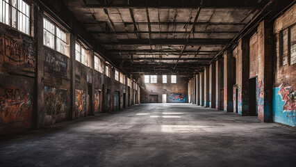  Abandoned Industrial Warehouse: A haunting glimpse into an industrial relic, this abandoned warehouse evokes a sense of forgotten grandeur. Sunbeams pierce through the dust-laden air.