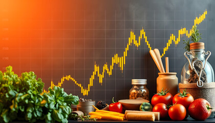 Stock index financial economic grpwth of agriculture products and healthy food business investment successful background isolated with white shades, png