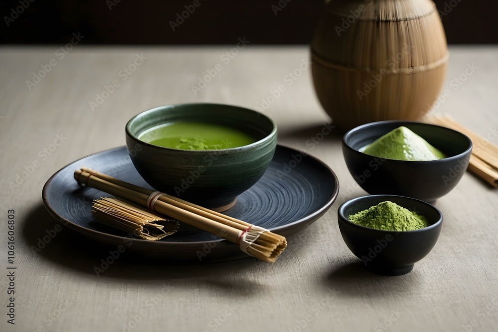 Matcha Dusting A high-detail bowl of pure green matcha, where the matcha is a ...