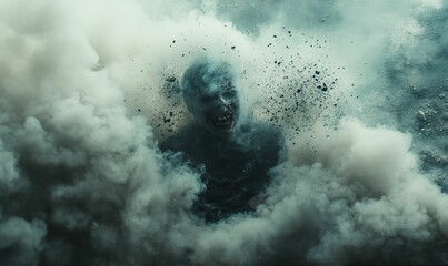 Wall Mural - A monstrous figure emerges from smoke.