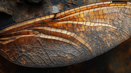 Wall Mural - close up of dragonfly wings showcasing intricate patterns and textures, highlighting delicate struct