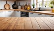 © StocksJust4You - Empty wood tabletop kitchen on blur kitchen background. Suitable for marketing or business purposes. Panoramic banner with place for text